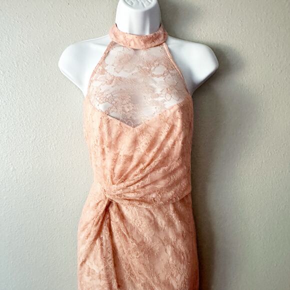 NBD X Revolve Nicole Peach Lace Halter Gown Maxi Dress Women's Size Small - Picture 3 of 14